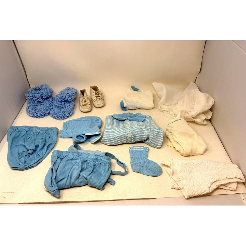 Vintage Buster Brown Baby Clothing Lot 12 Pc Blue White 6-12 Months Shoes Hat